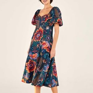 Farm Rio Teal River Creatures Slit Dress